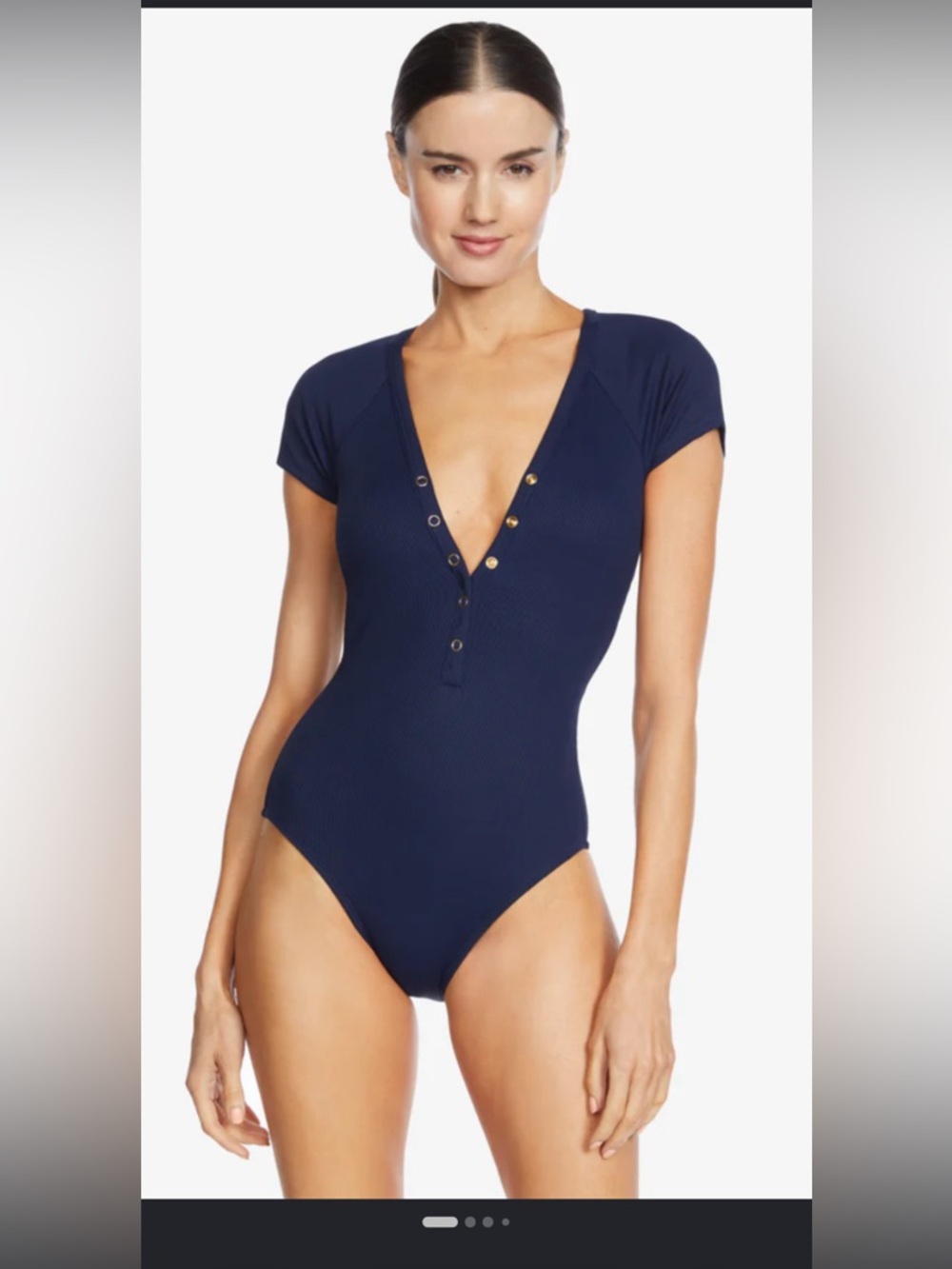 Robin Piccone Navy Ribbed Henley Bathing suit with Gold Accents